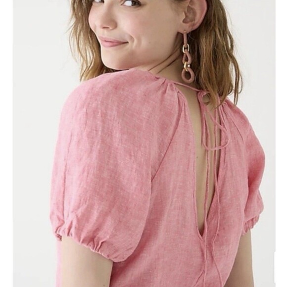 J. Crew Women Size 8 V-Back Linen Button Up Blouse Boho Timeless Closet Staple - Picture 3 of 14